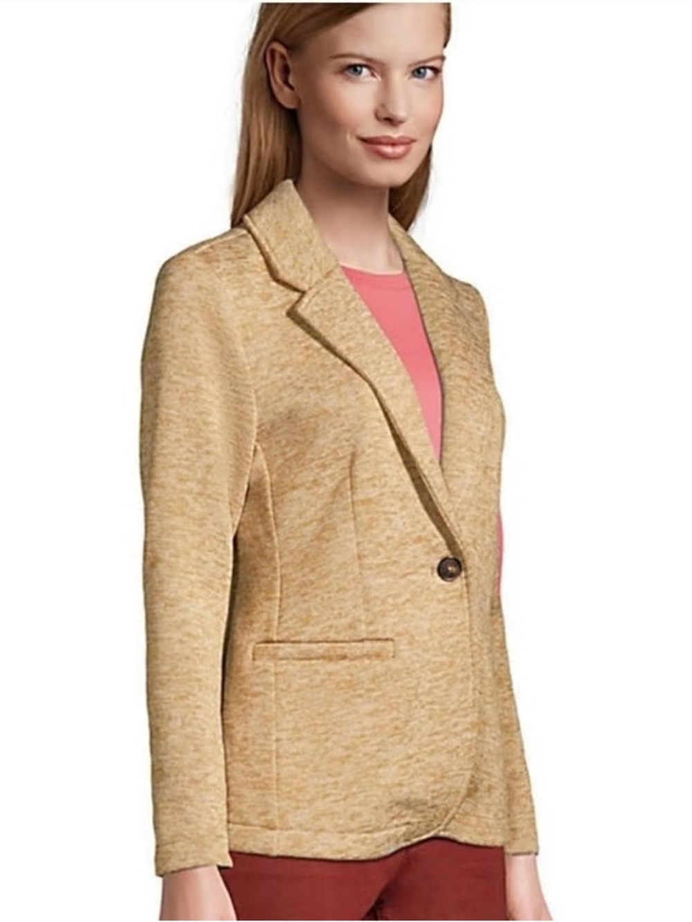 Lands' End Heathered Camel Knit Blazer Size Large